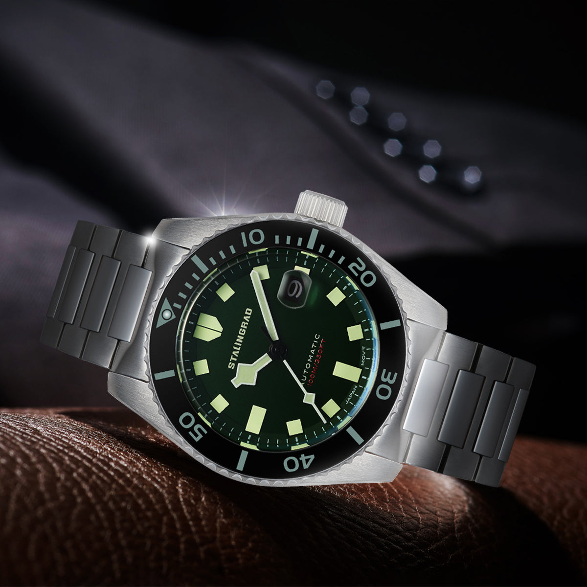 Volga Defender. Green Dial. 316L BRACELET. SG-0413-33