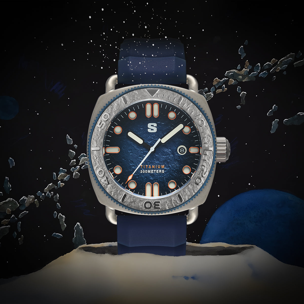 TITANIUM Defender. Dark Blue Lunar Dial. Dark Blue Silicon Strap. SG-24001-02