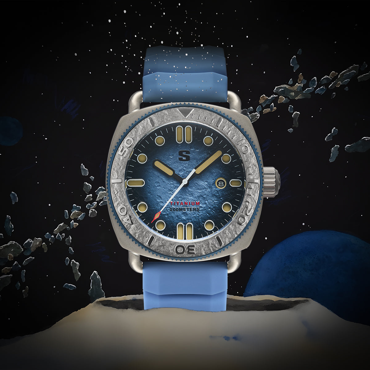 TITANIUM Defender. Blue Lunar Dial. Blue Silicon Strap. SG-24001-04