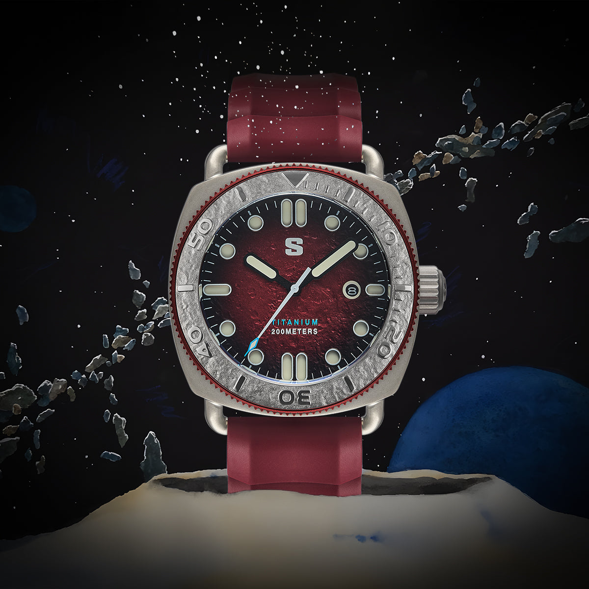 TITANIUM Defender. Red Lunar Dial. Red Silicon Strap. SG-24001-06