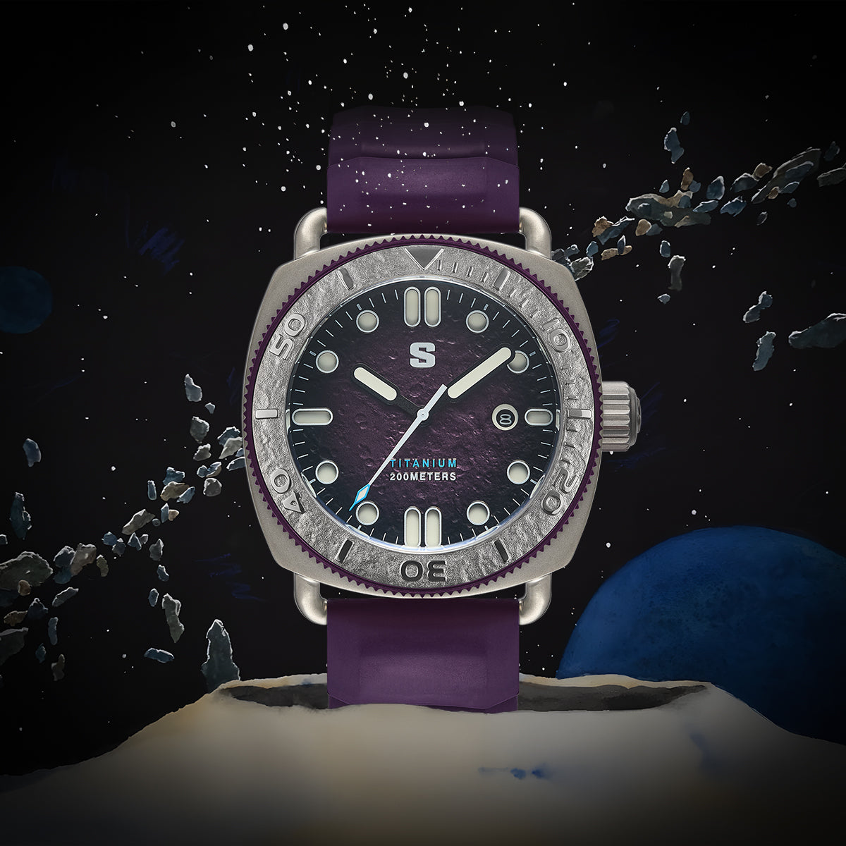 TITANIUM Defender. Purple Lunar Dial. Purple Silicon Strap. SG-24001-07