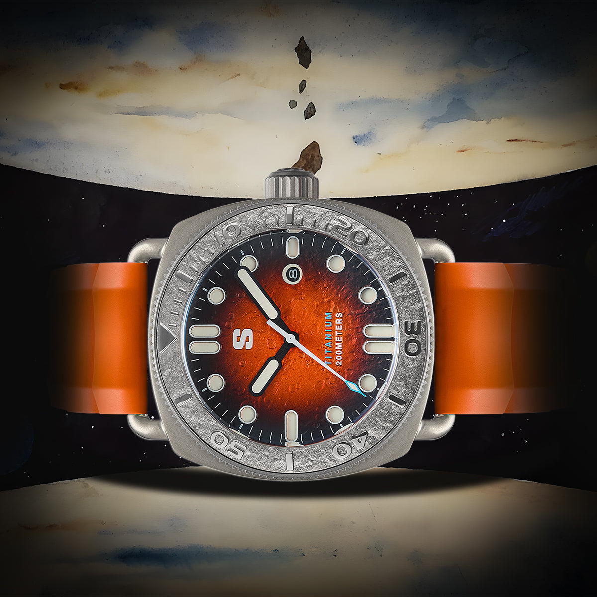 TITANIUM Defender. Orange Lunar Dial. Orange Silicon Strap. SG-24001-05