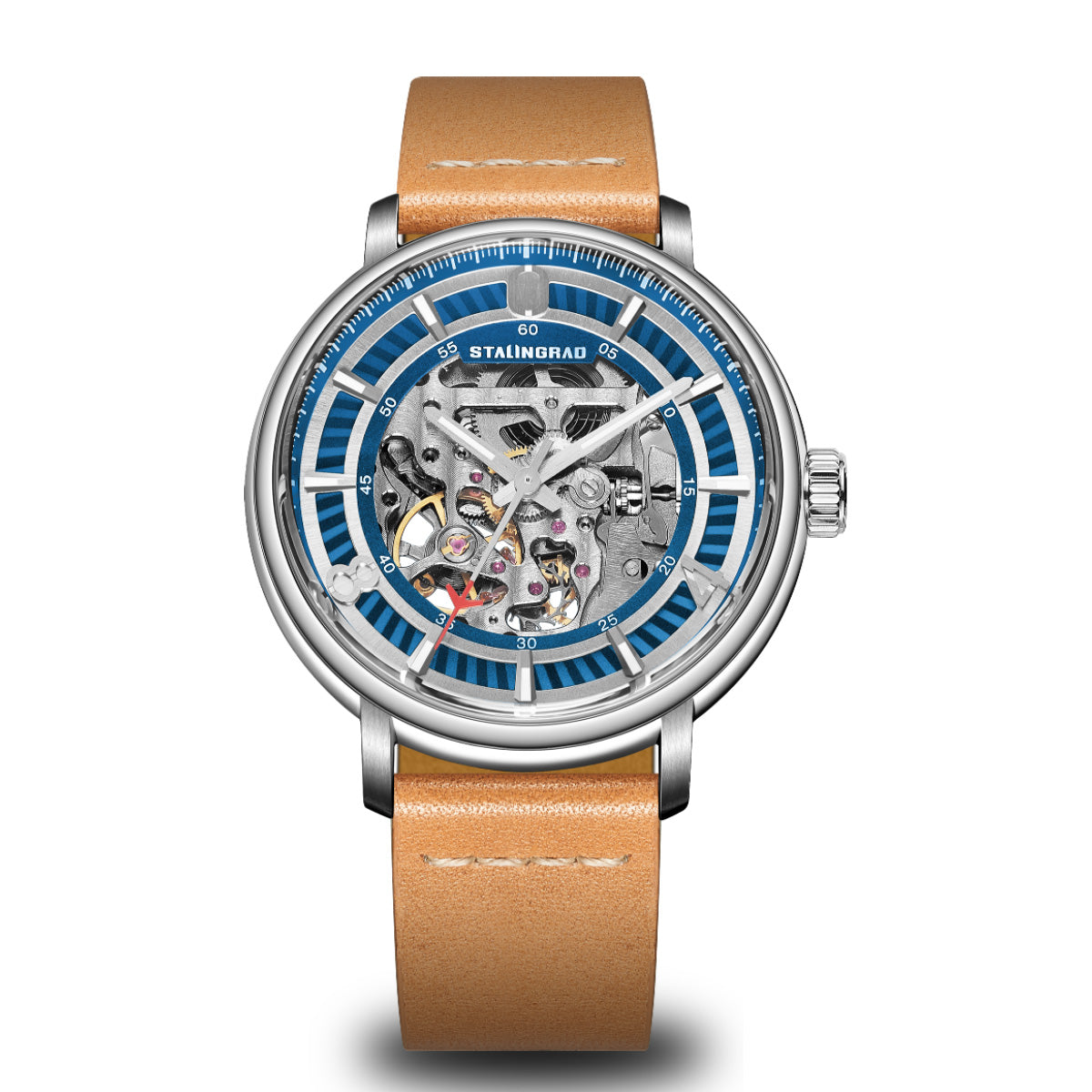 Hero. Skeleton Dial. Sky Blue. Beige Leather Strap. SG-1003-01