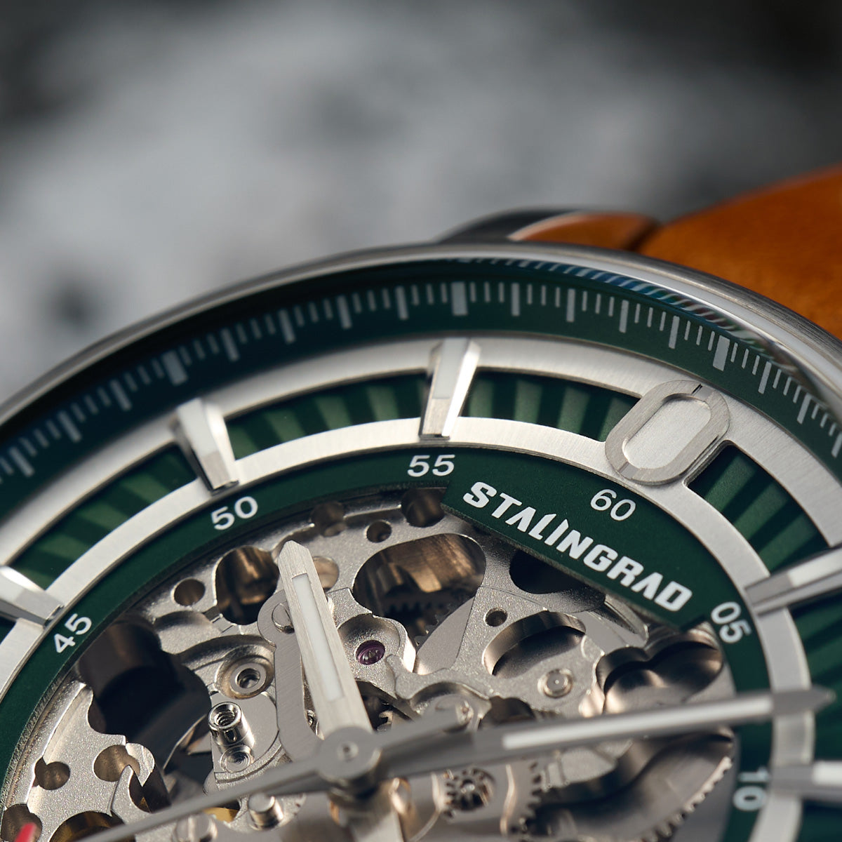 Hero. Skeleton Dial. Green. Brown Leather Strap. SG-1003-05