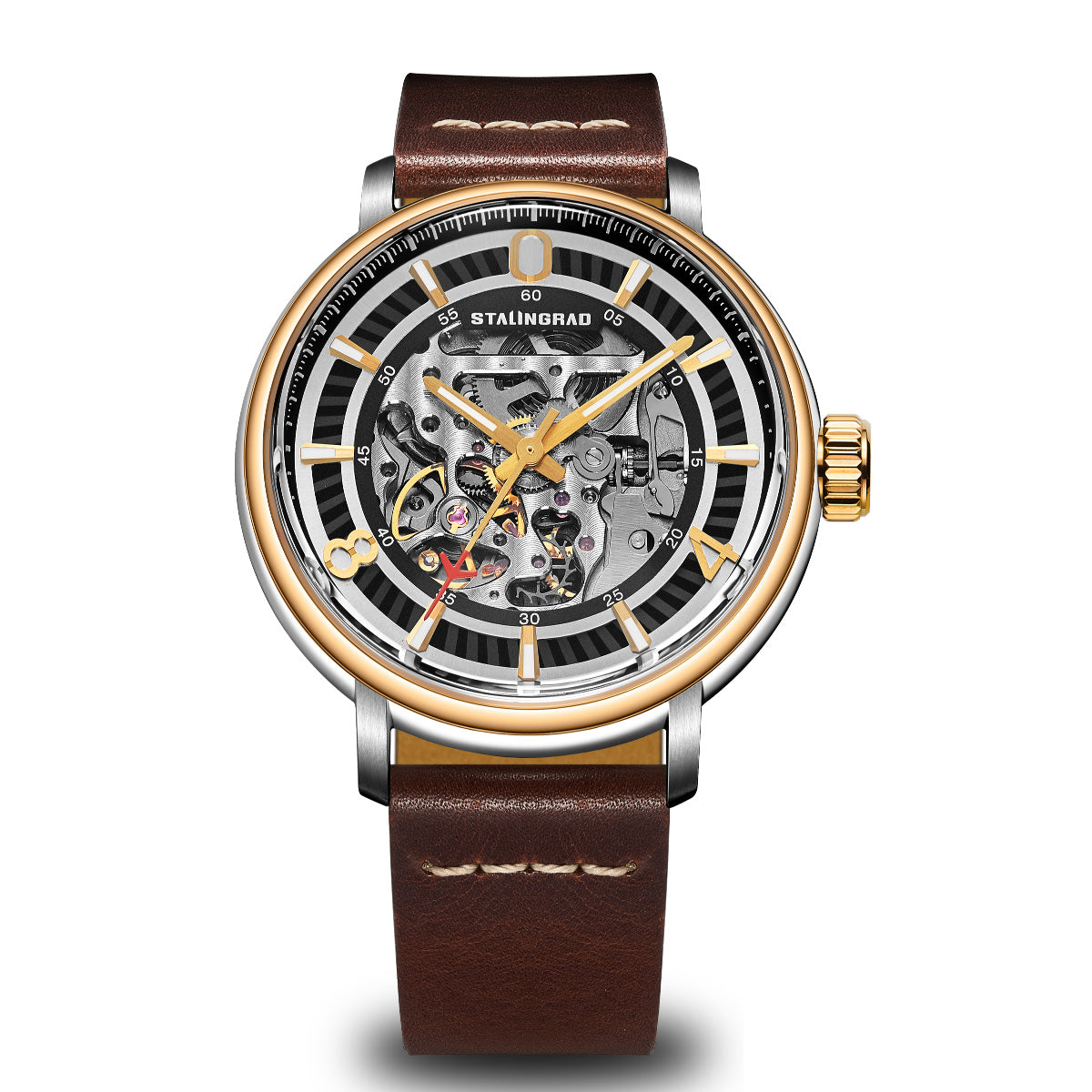 Hero. Skeleton Dial. Yellow Gold. Brown Leather Strap. SG-1003-02