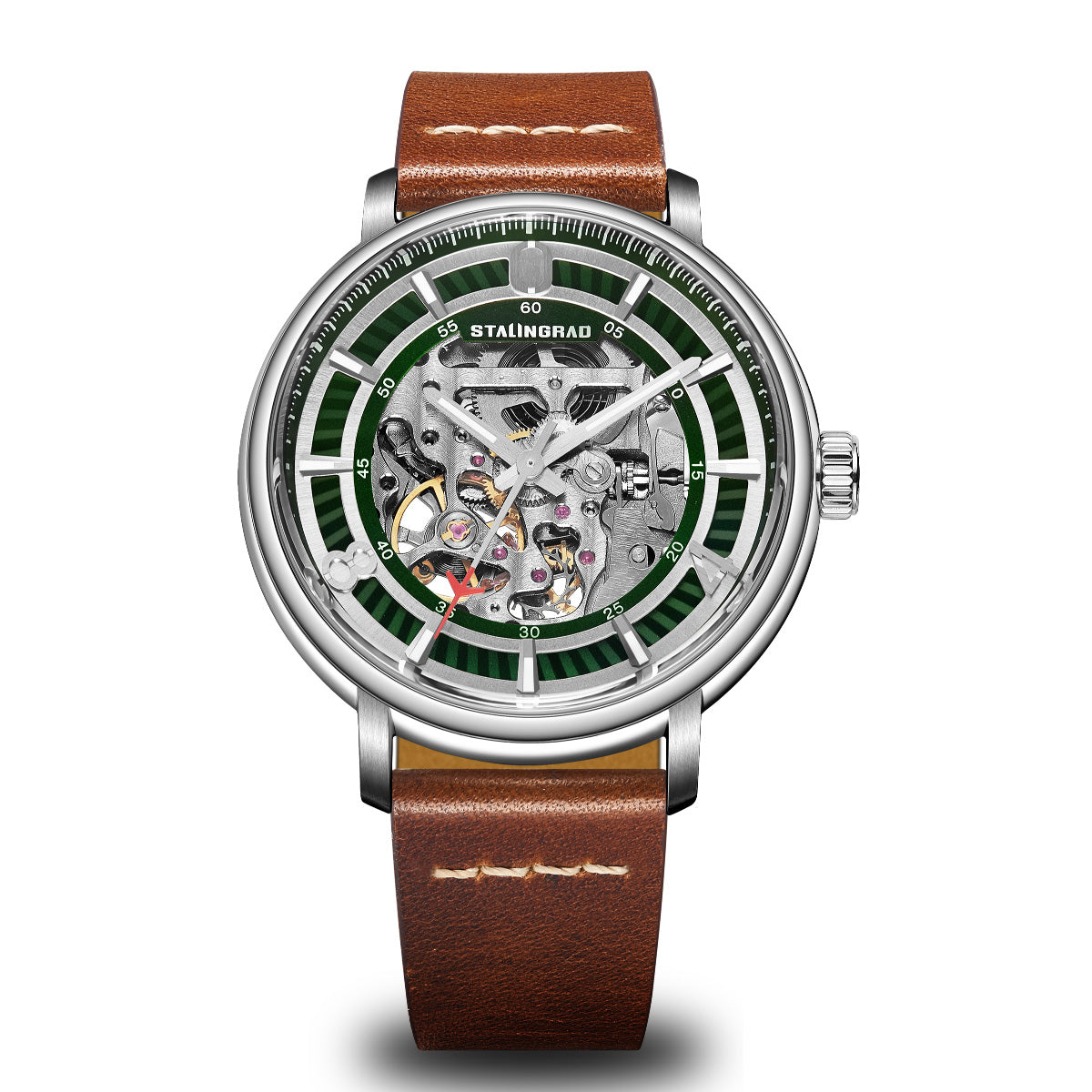 Hero. Skeleton Dial. Green. Brown Leather Strap. SG-1003-05