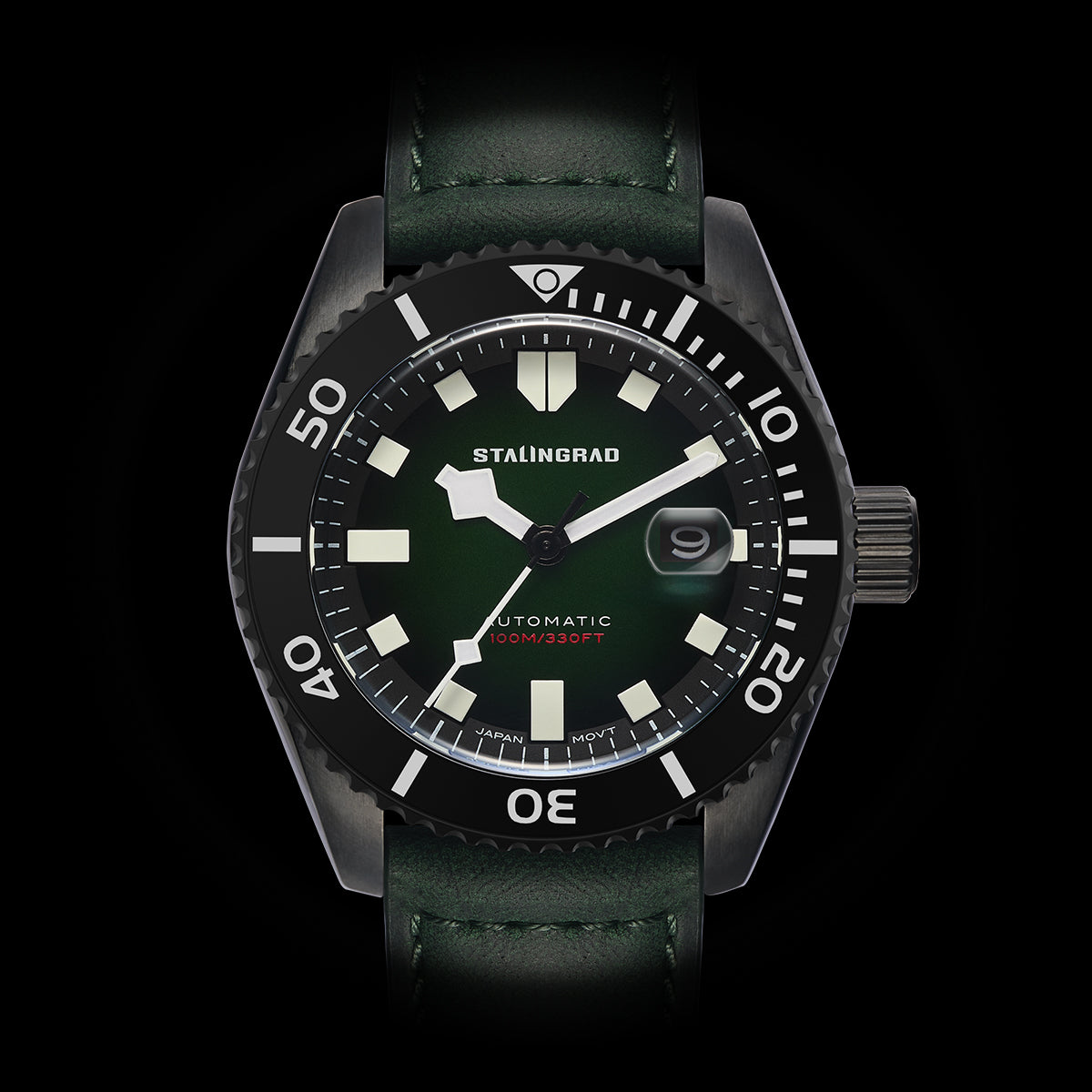 Volga Defender. Green Dial. Green Leather Strap. SG-0413-08