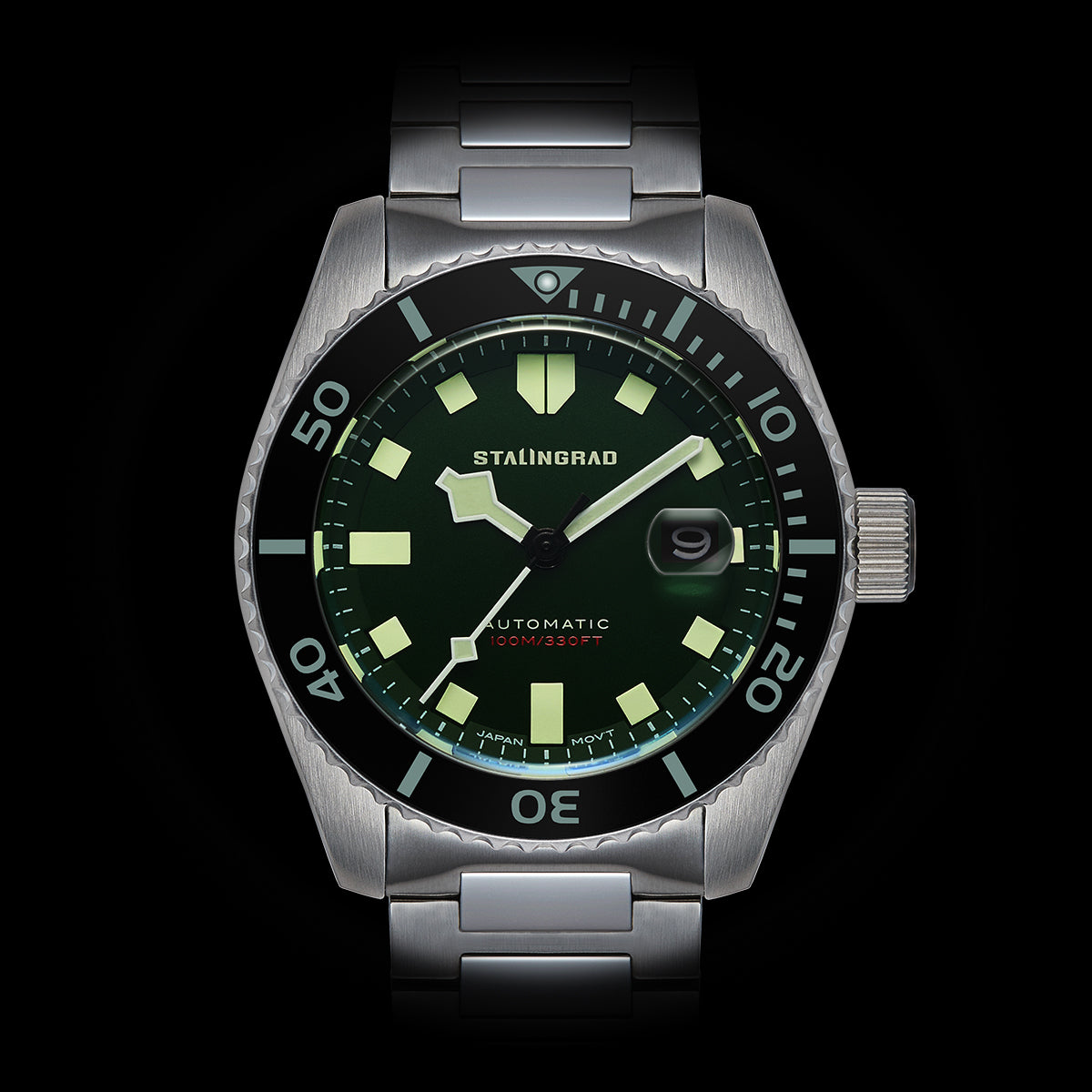 Volga Defender. Green Dial. 316L BRACELET. SG-0413-33