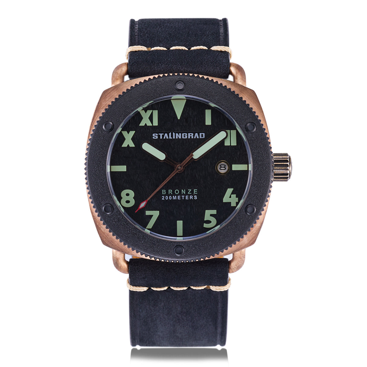 Bronze Defender 200M. Black Dial. Black Leather Strap. 45mm. SG-0609-01