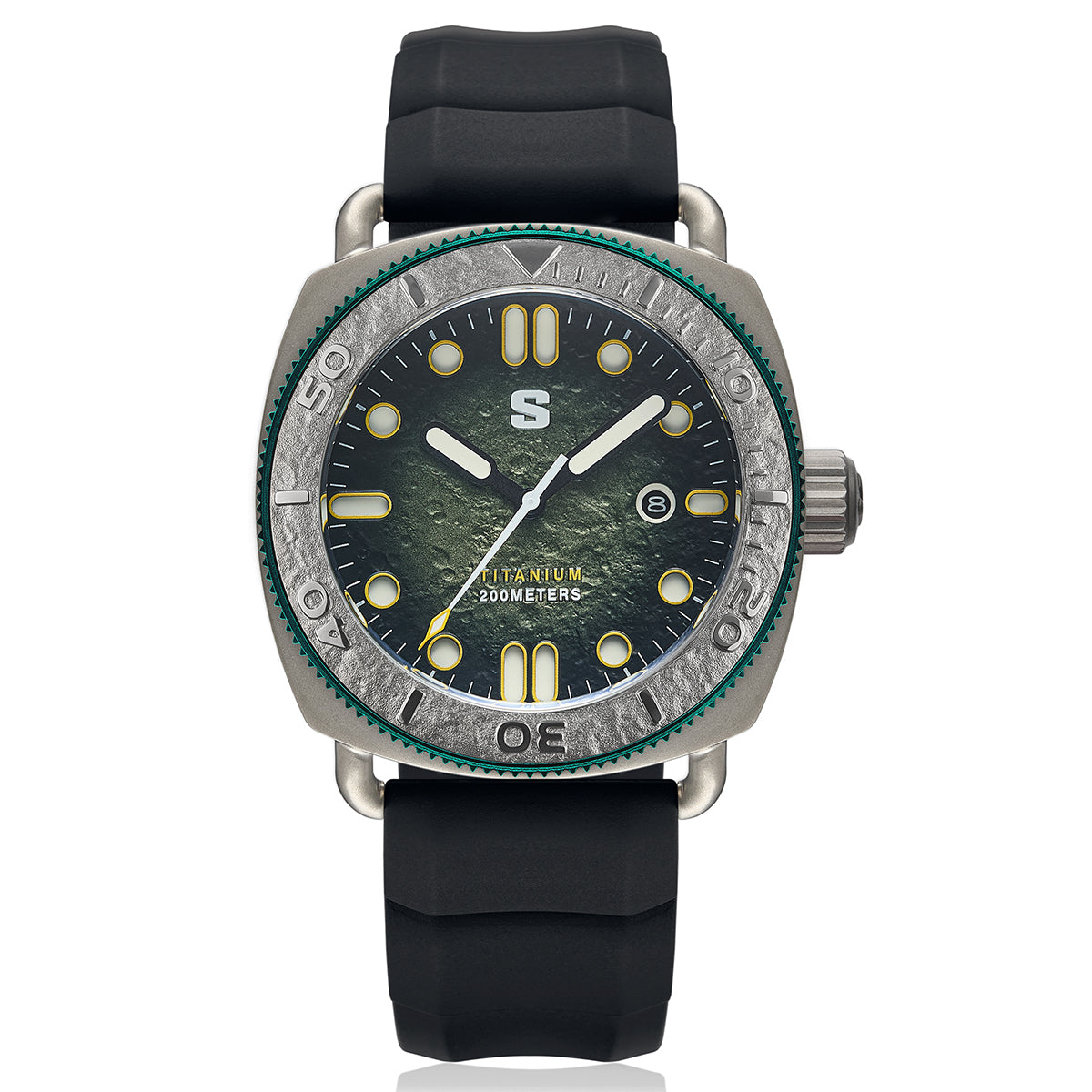 TITANIUM Defender. Green Lunar Dial. Black Silicon Strap.SG-24001-01