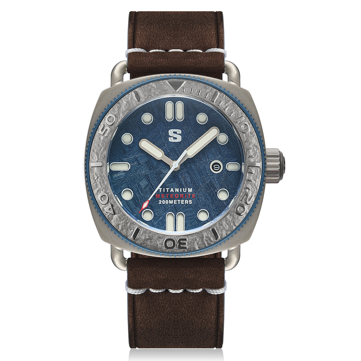 TITANIUM Defender. Blue Meteorite Dial. Brown Leather Strap. SG-24001-09