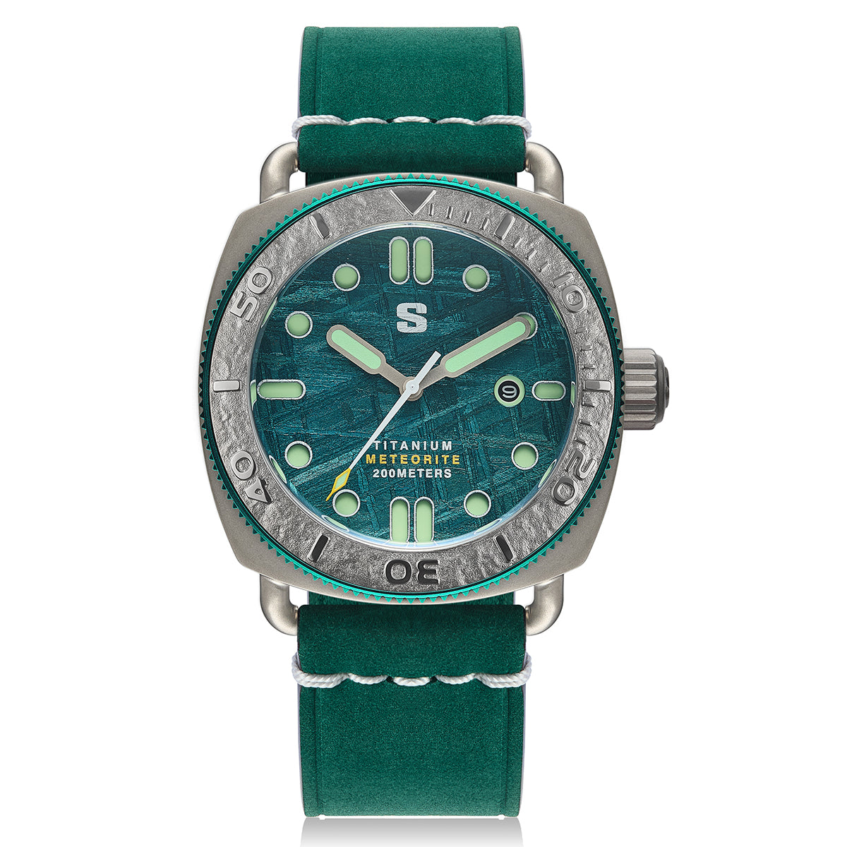 TITANIUM Defender. Green Meteorite Dial. Green Leather Strap. SG-24001-10